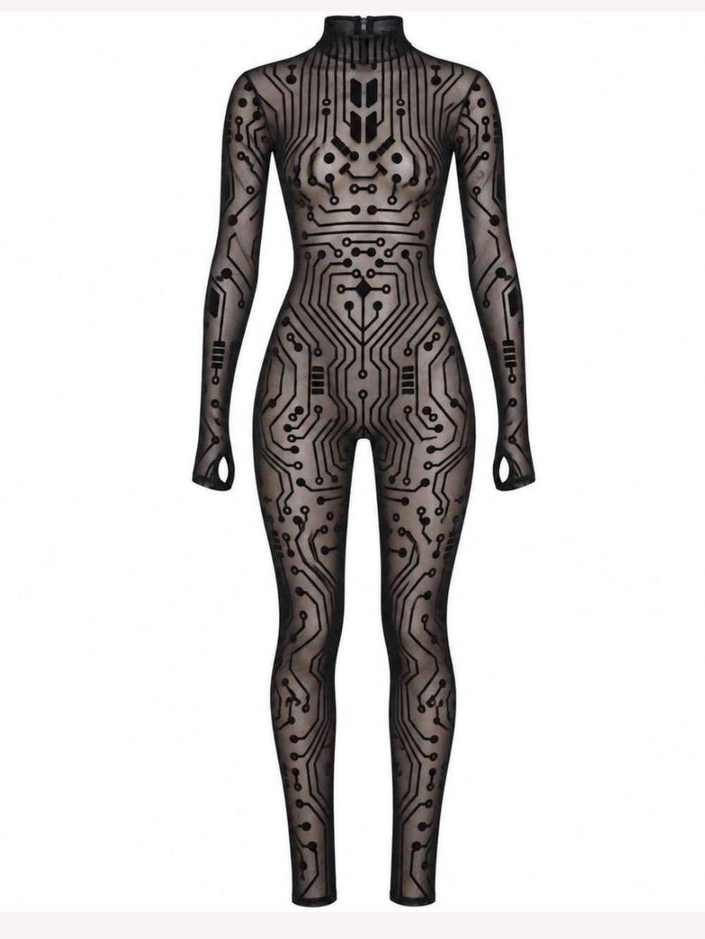 Club Exx  Circuit-Pattern Mesh Catsuit